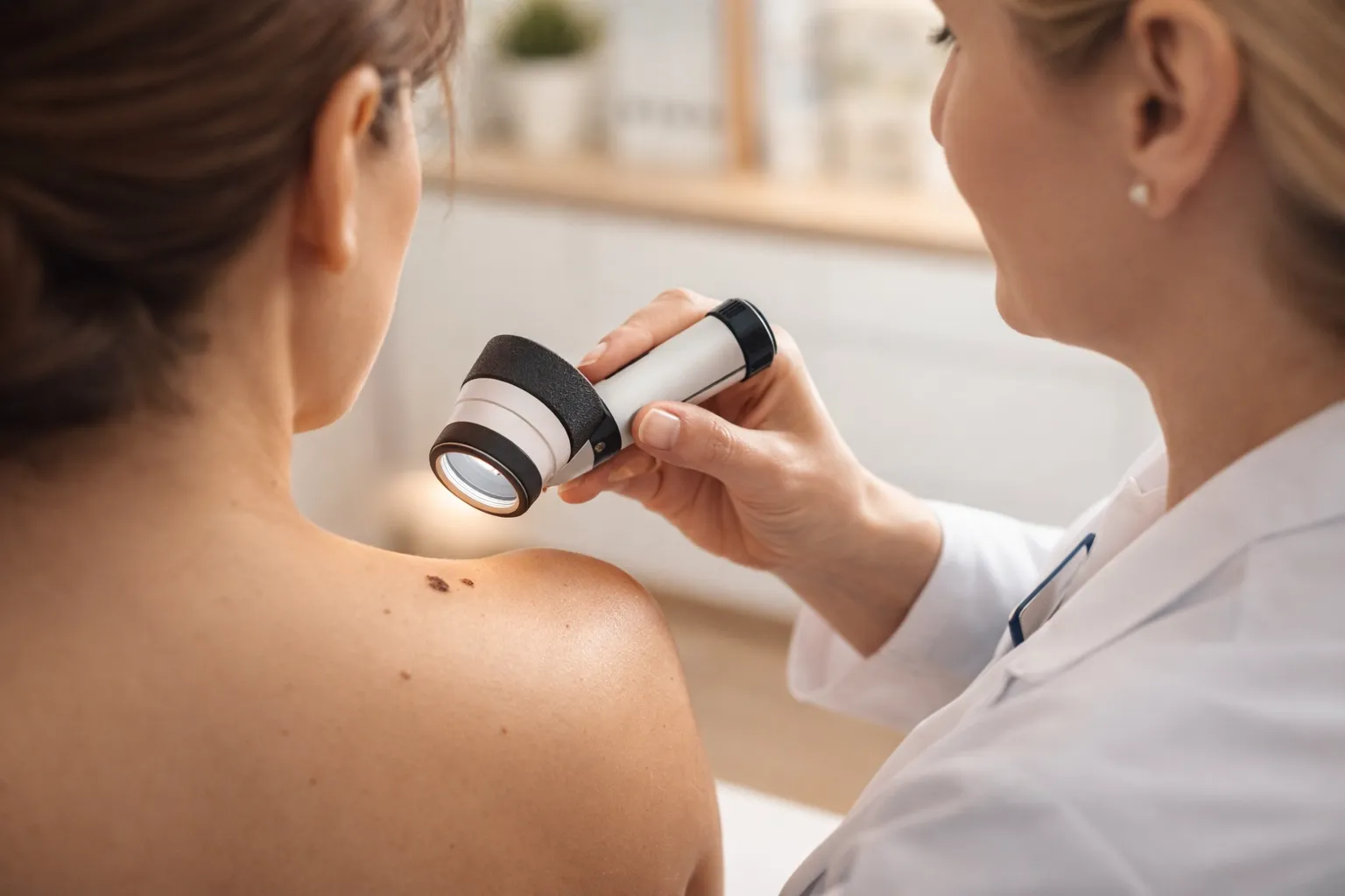 Dermatologische Untersuchung mit Dermatoskop — Hautkrebsvorsorge